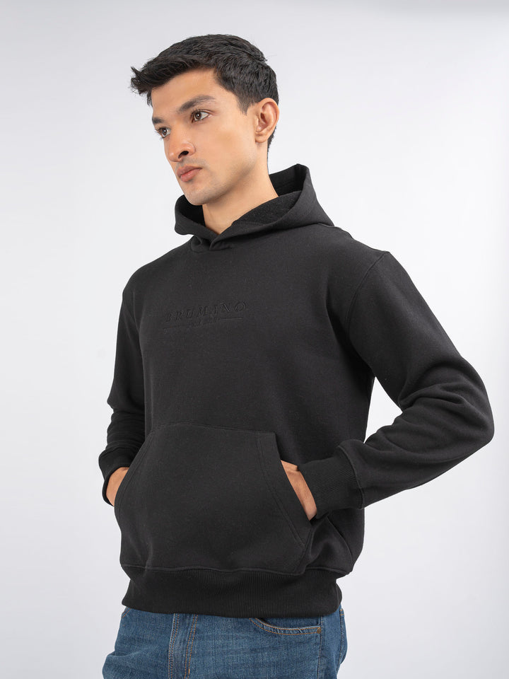 Black Embroidered Relaxed Fit Hoodie
