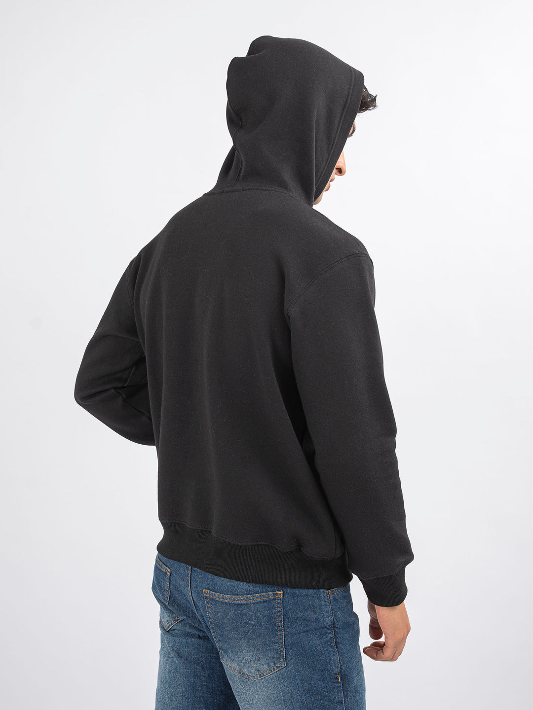 Black Embroidered Relaxed Fit Hoodie