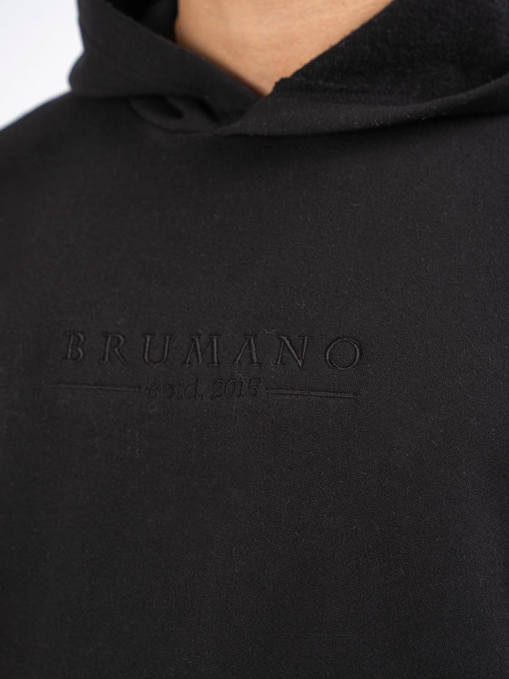 Black Embroidered Relaxed Fit Hoodie