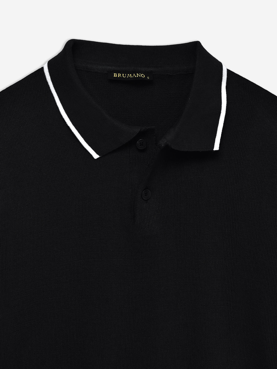 Black Flat Knit Polo With Tipped Collar