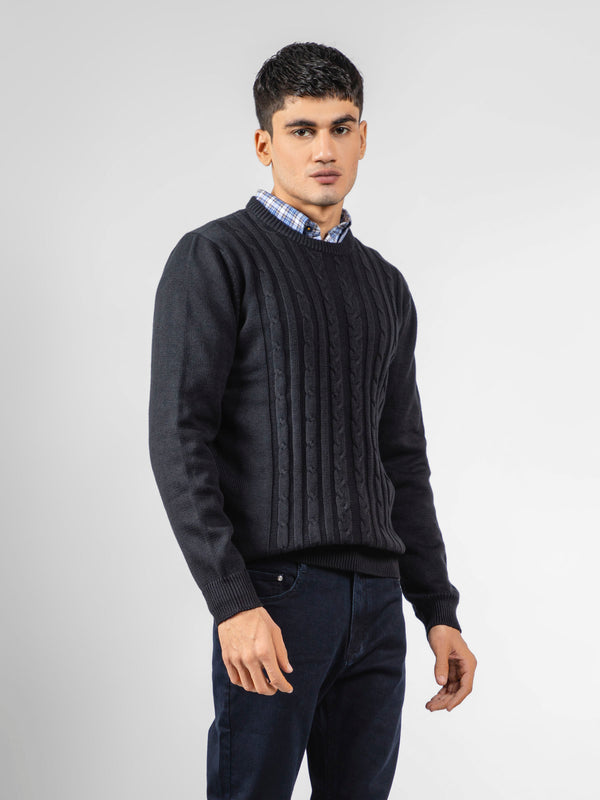 Black Front Cable Knitted Jumper Brumano Pakistan