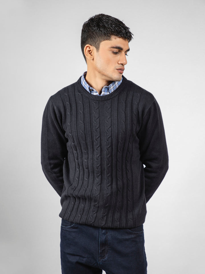 Black Front Cable Knitted Jumper Brumano Pakistan