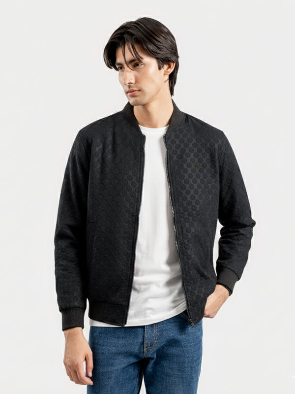 Black Jacquard Bomber Jacket