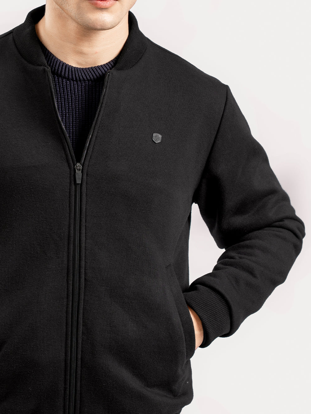 Black Knitted Bomber Jacket