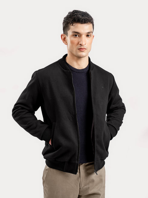 Black Knitted Bomber Jacket