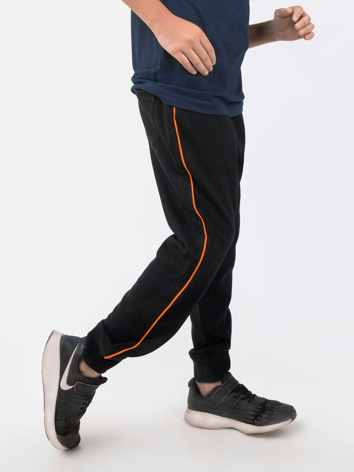Black Knitted Jogger Pajama With Orange Detailing