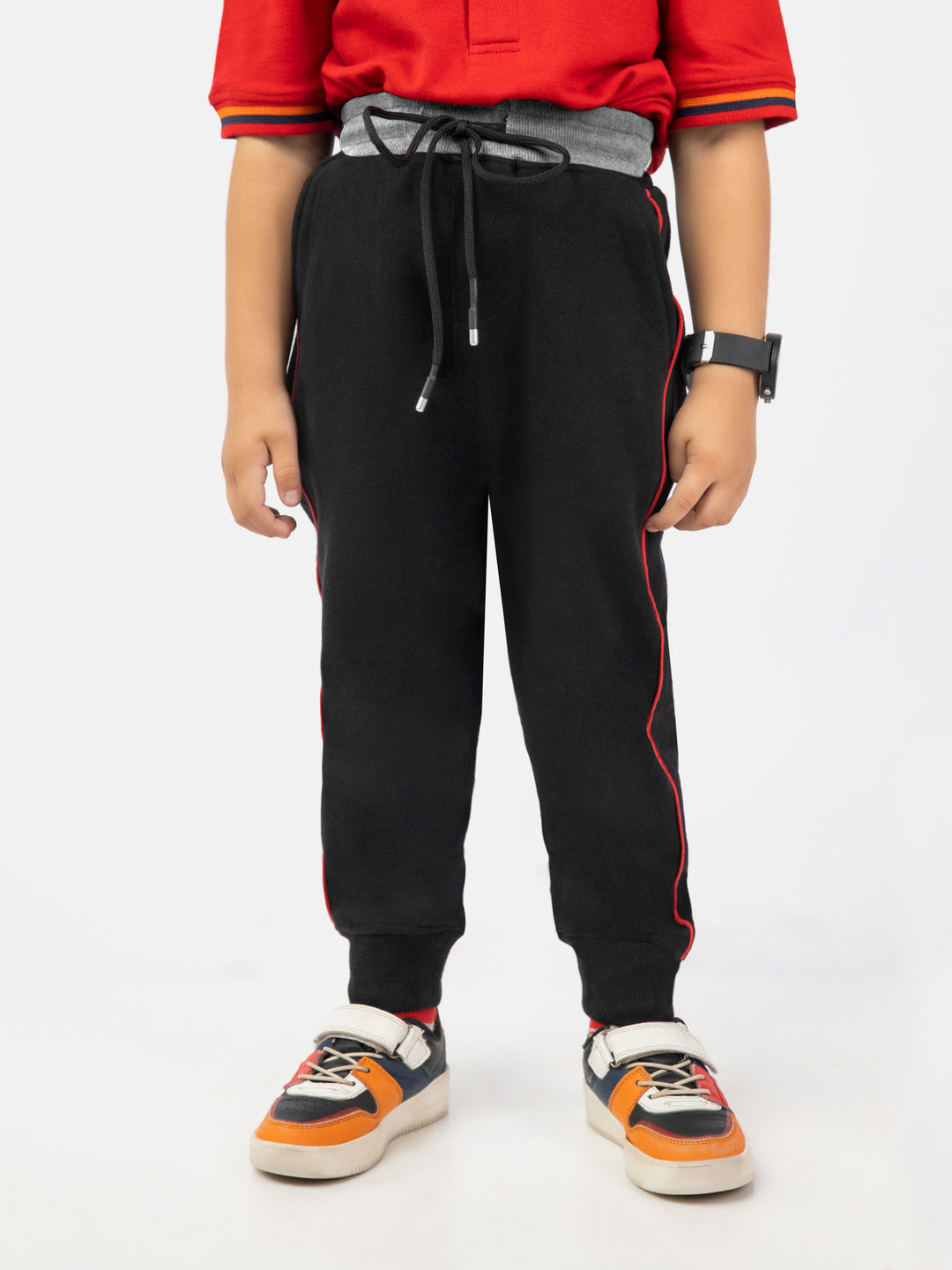 Black knitted jogger pajama with red detailing brumano pakistan