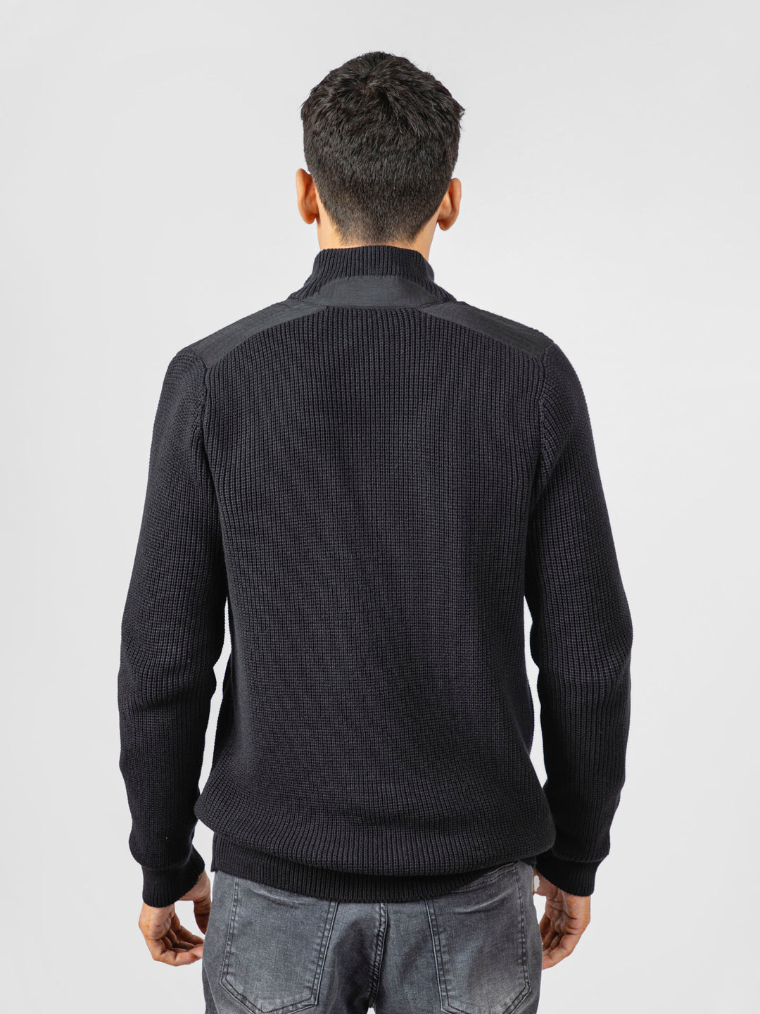 Black Knitted Textured Zipper Jacket With Detailing Brumano Pakistan 