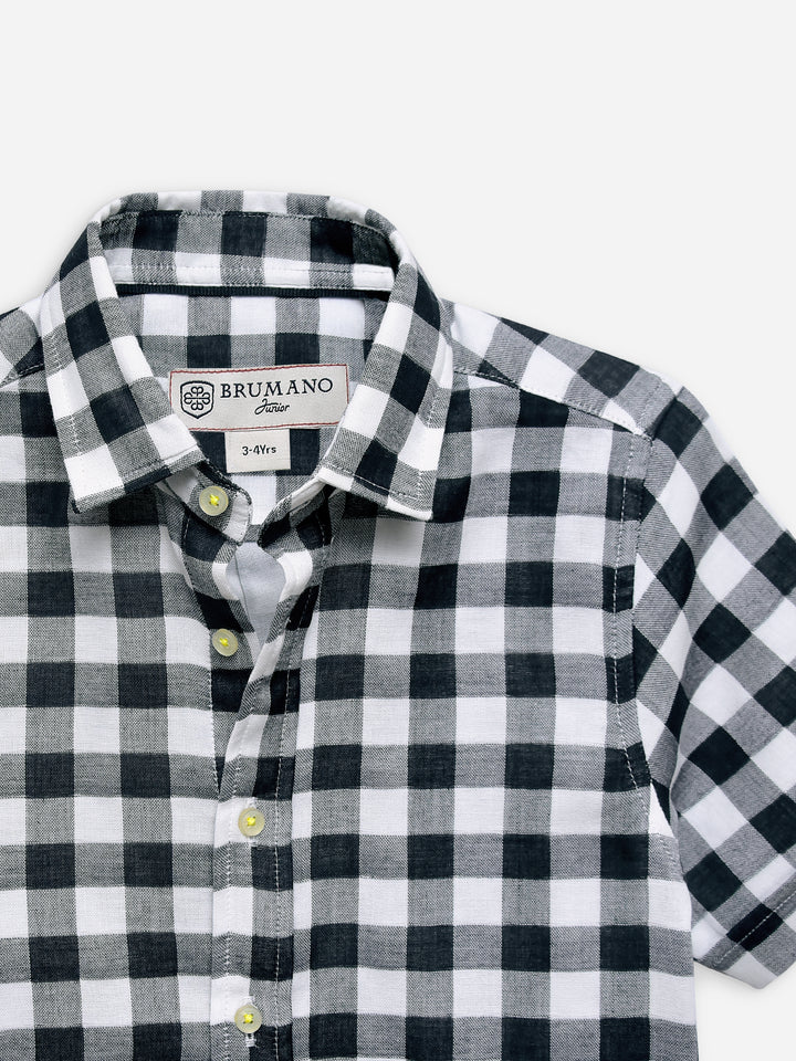Black Large Gingham Half Sleeve Casual Shirt