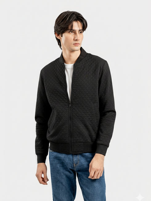 Black Lightweight Quilted Bomber Jacket