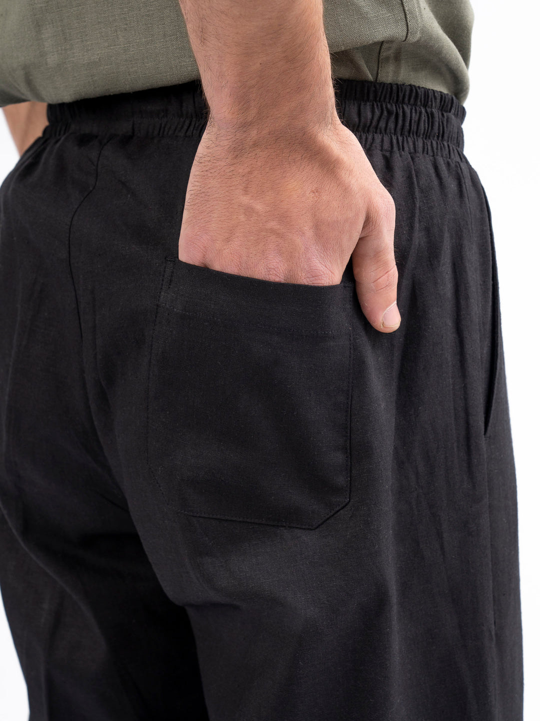 Black Linen Blended Pajama Trouser detail view — Brumano Pakistan