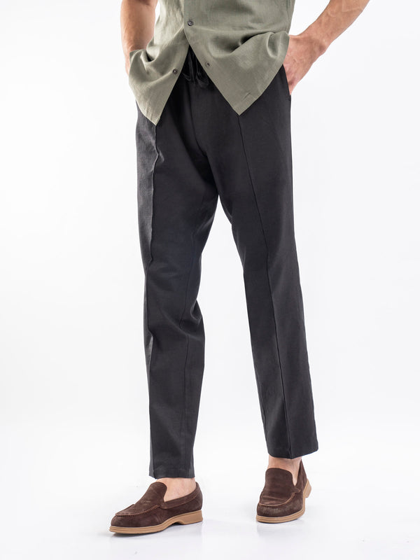 Black Linen Blended Pajama Trouser