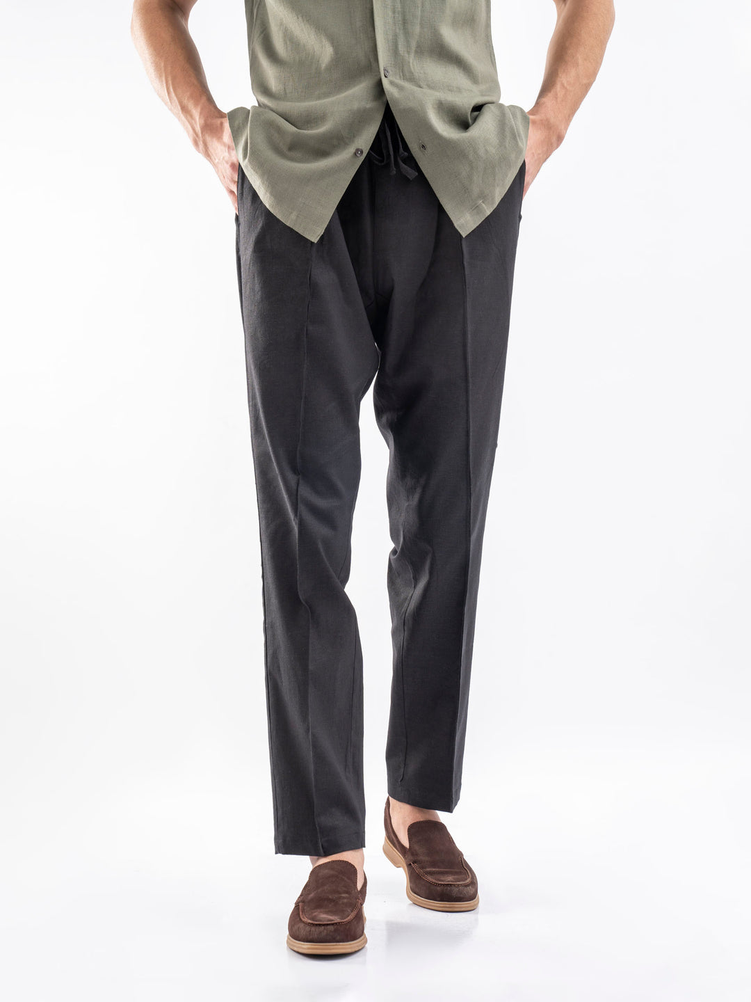 Black Linen Blended Pajama Trouser flat lay — Brumano Pakistan