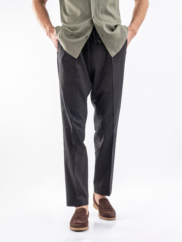 Black Linen Blended Pajama Trouser flat lay — Brumano Pakistan