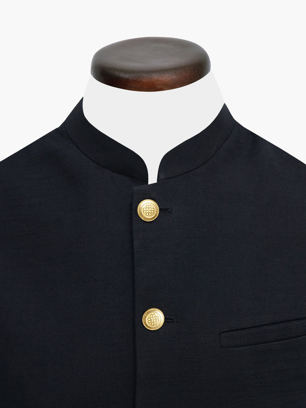 Black Linen Blended Waistcoat With Golden Buttons - Sartoria