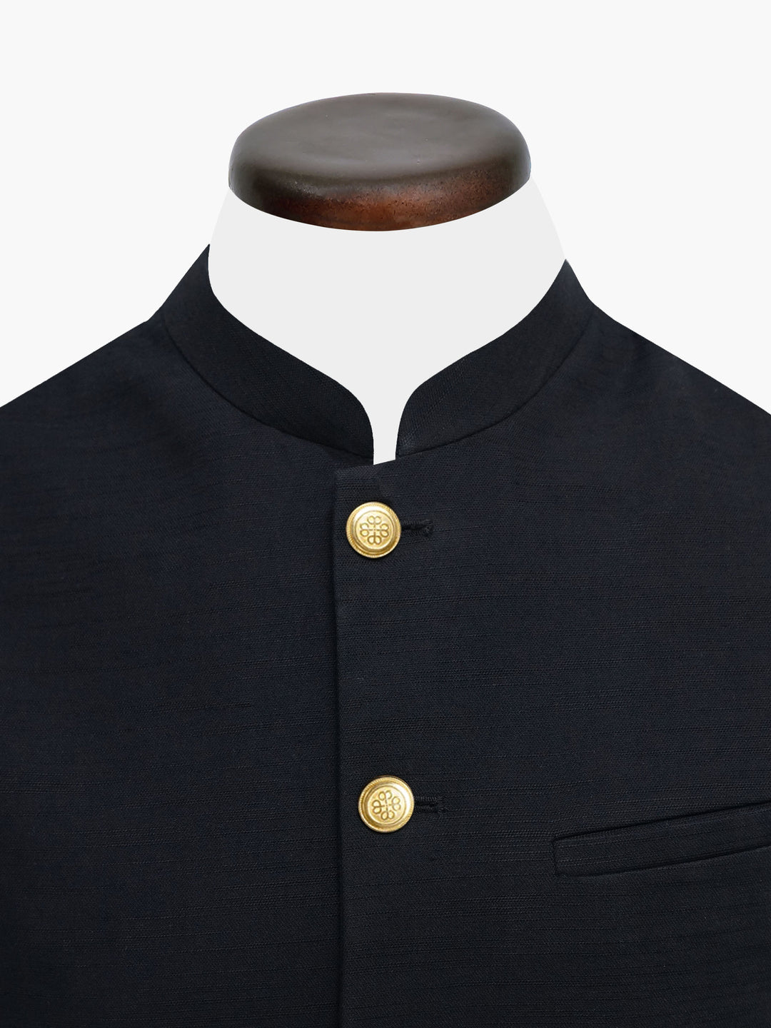 Black Linen Blended Waistocat With Golden Buttons - Sartoria