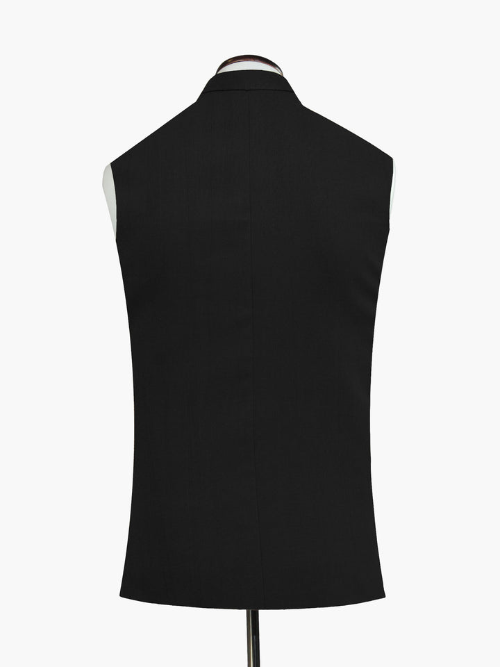 Black Linen Blended Waistocat With Golden Buttons - Sartoria