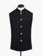 Black Linen Blended Waistocat With Golden Buttons - Sartoria