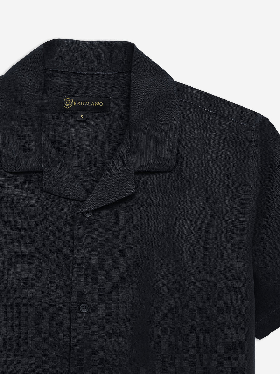 Black Linen & Viscose Blended Cuban Collar Shirt