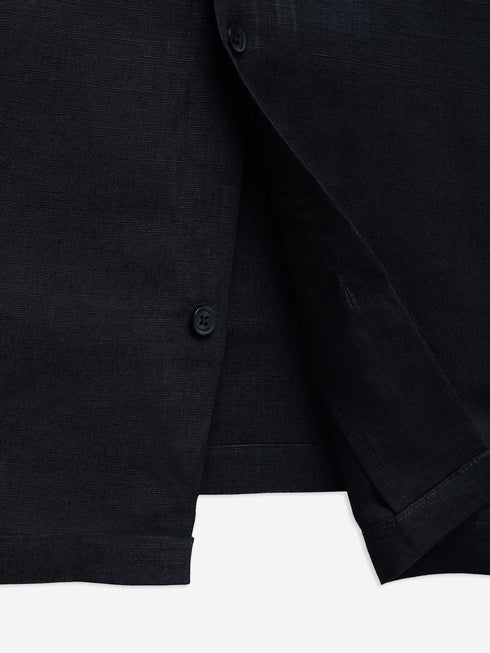 Black Linen & Viscose Blended Cuban Collar Shirt