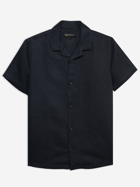 Black Linen & Viscose Blended Cuban Collar Shirt