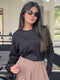 Black Long Sleeve Crew Neck T-Shirt - Women