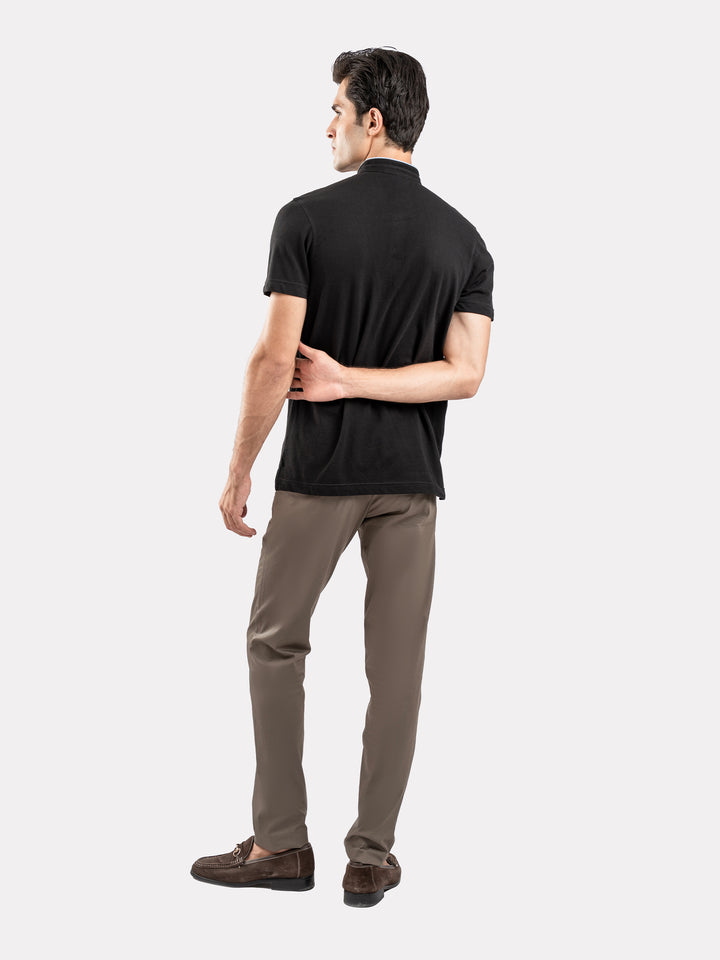 Black Mao Collar Pique Polo