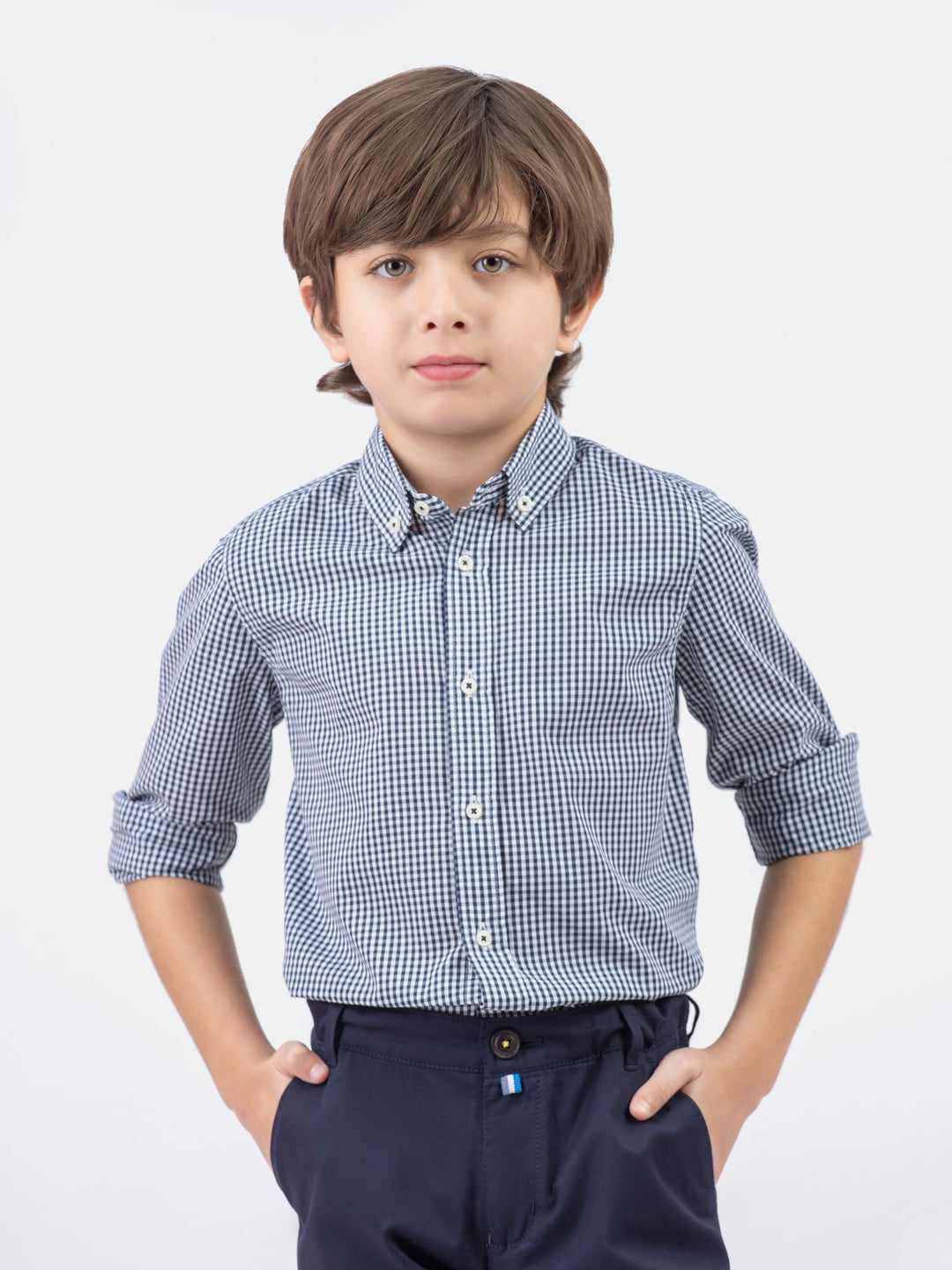 Black micro gingham button down casual shirt brumano pakistan