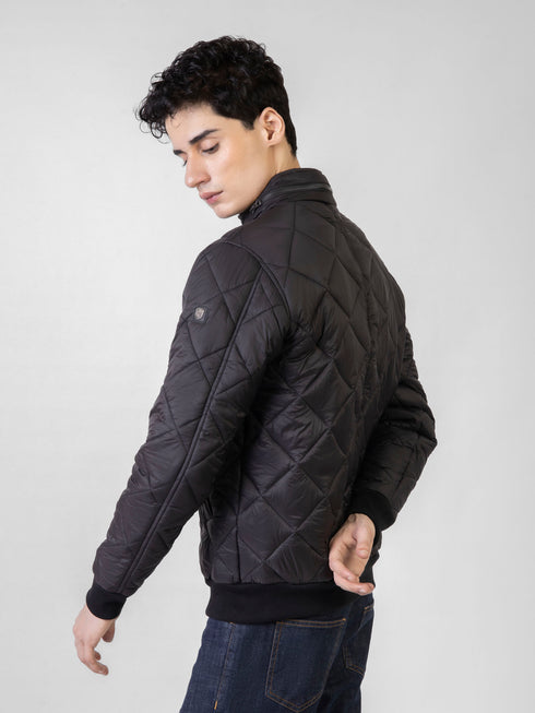 Black Nylon Diamond Quilted Puffer