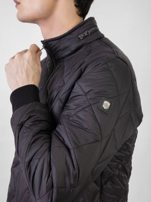 Black Nylon Diamond Quilted Puffer