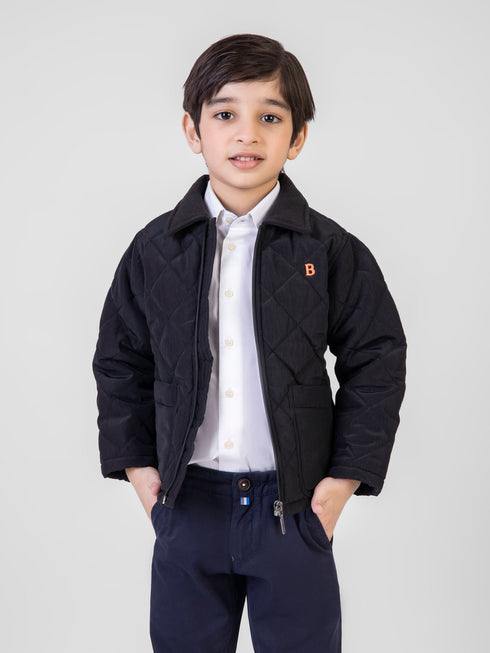 Black Padded Jacket With Corduroy Collar