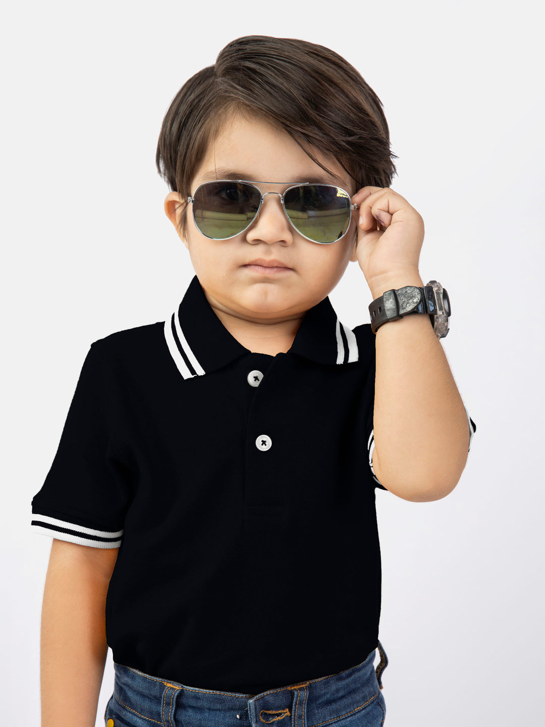 Black Pique Casual Tipped polo Brumano Pakistan