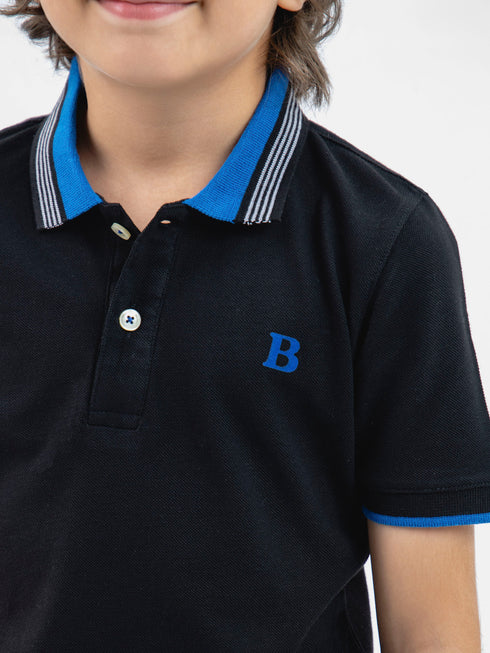 Black Pique Polo With Blue Collar Brumano Pakistan