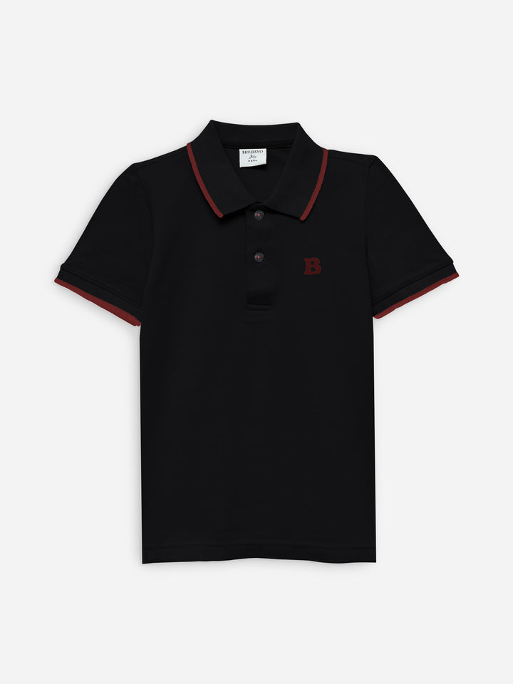 Black Polo With Tipping Collar