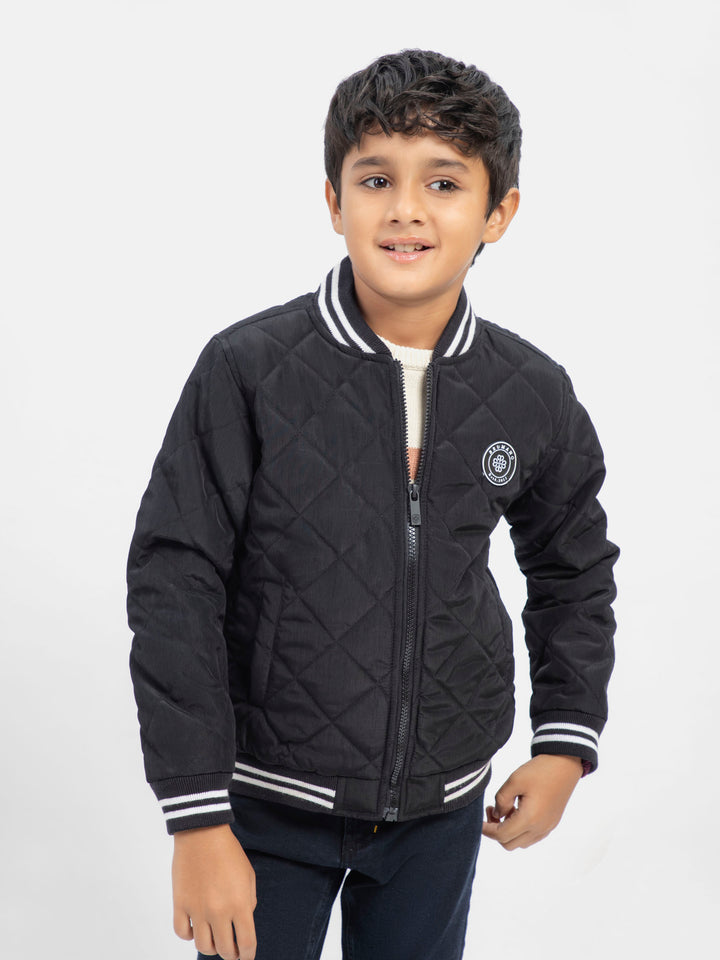 Black Quilted Sporty Casual Baseball Jacket Brumano Pakistan 