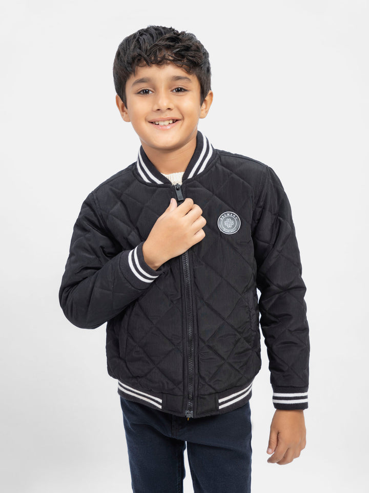 Black Quilted Sporty Casual Baseball Jacket Brumano Pakistan 