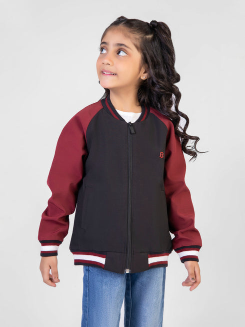 Black Raglan Jacket With Contrasting Sleeves & Collar