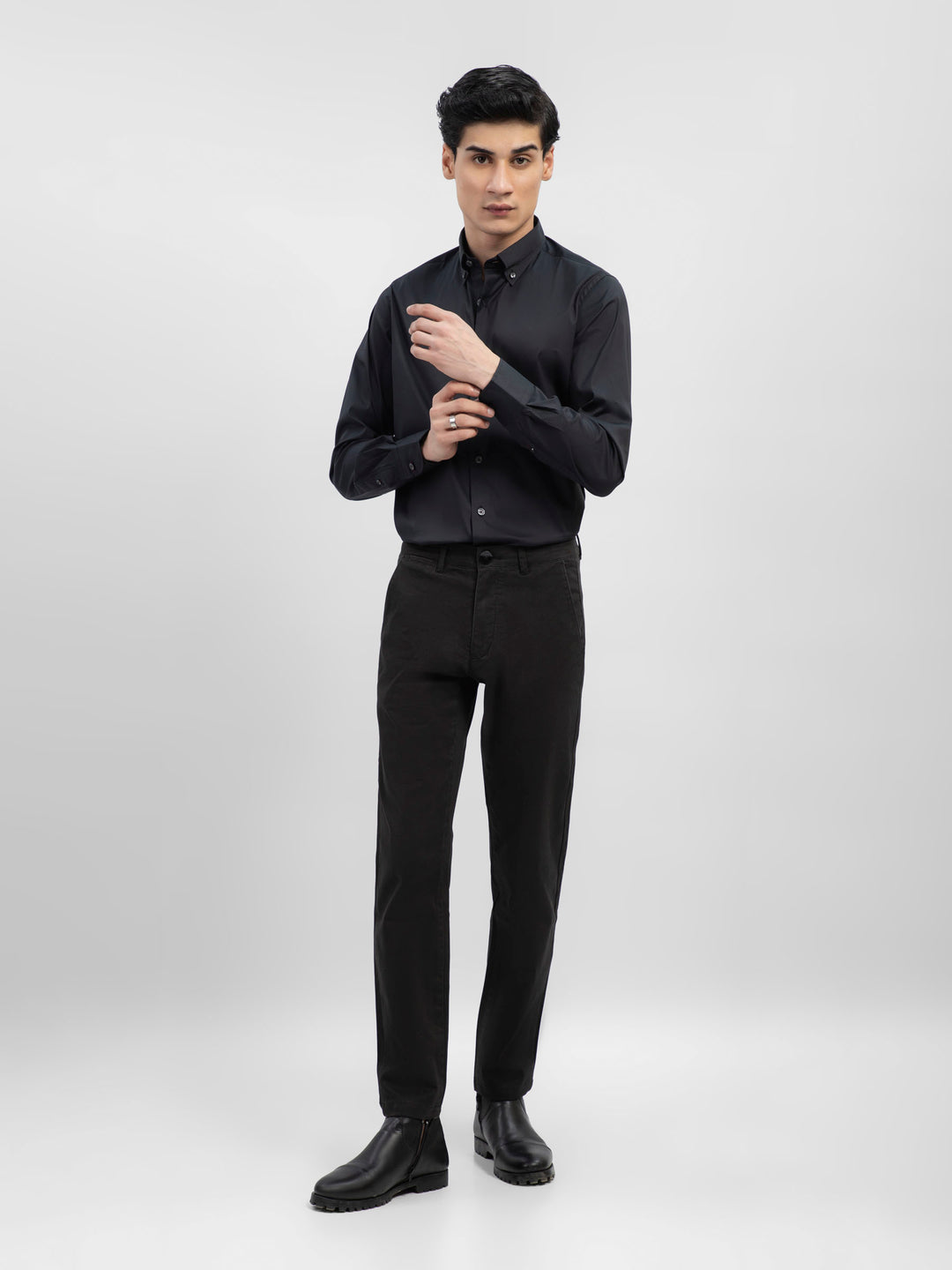 Black Satin Button Down Shirt With Detailing Brumano Pakistan