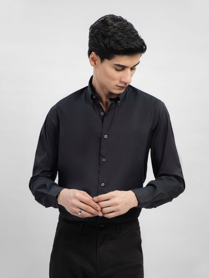 Black Satin Button Down Shirt With Detailing Brumano Pakistan