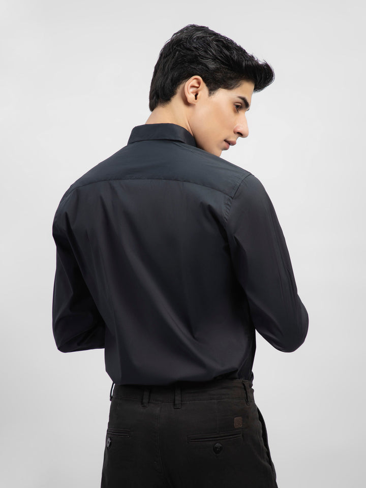 Black Satin Button Down Shirt With Detailing Brumano Pakistan
