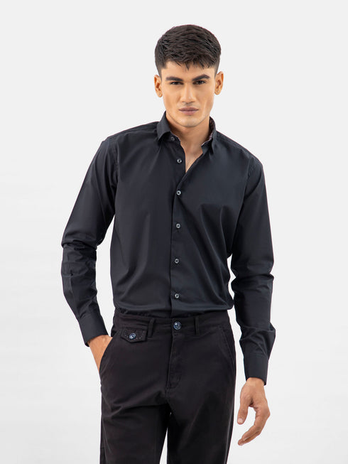 Black Satin Shirt With Inner Collar Detailing