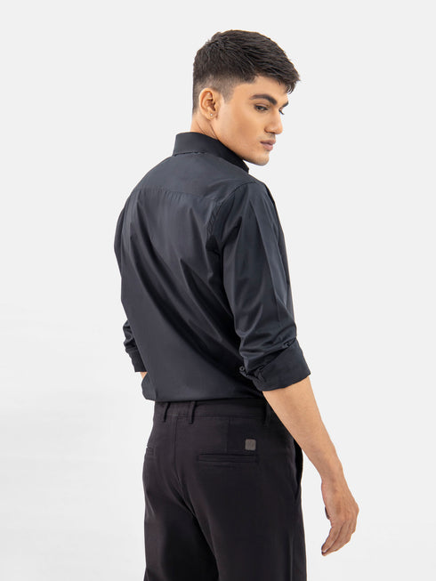 Black Satin Shirt With Inner Collar Detailing