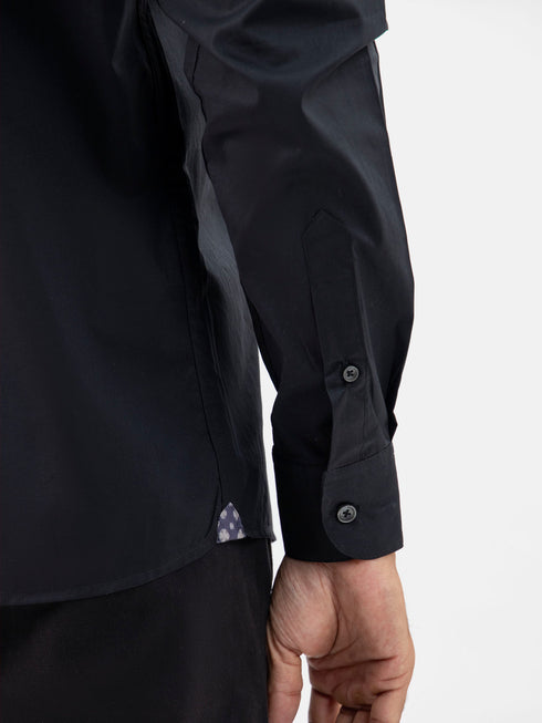 Black Satin Shirt With Inner Collar Detailing