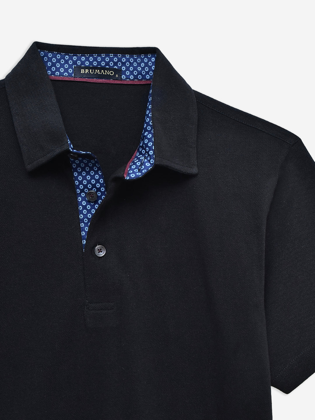 Black Self Collar Polo With Contrasting Detailing