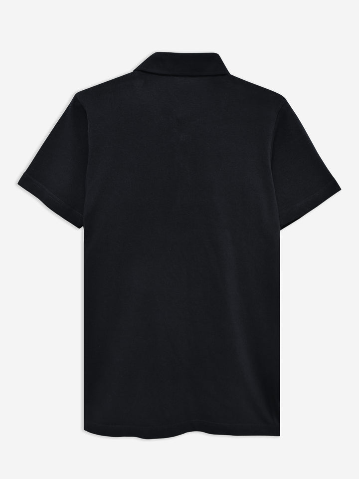 Black Self Collar Polo With Contrasting Detailing