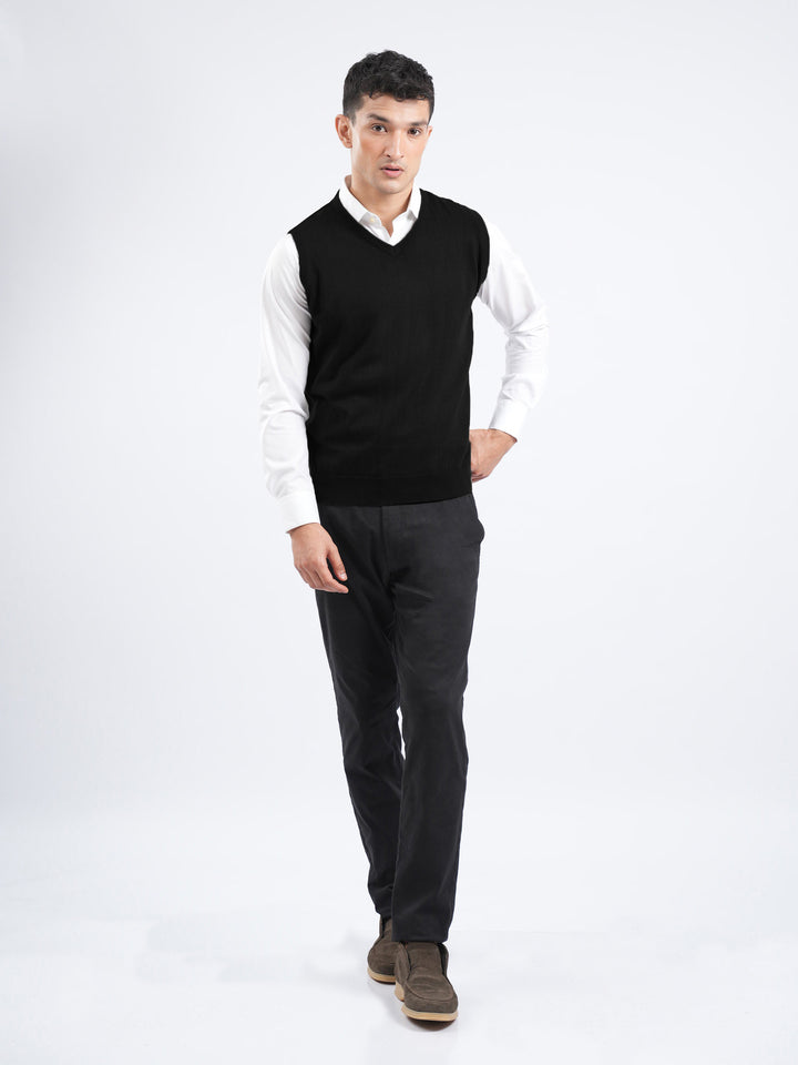 Black Sleeveless V-Neck Sweater