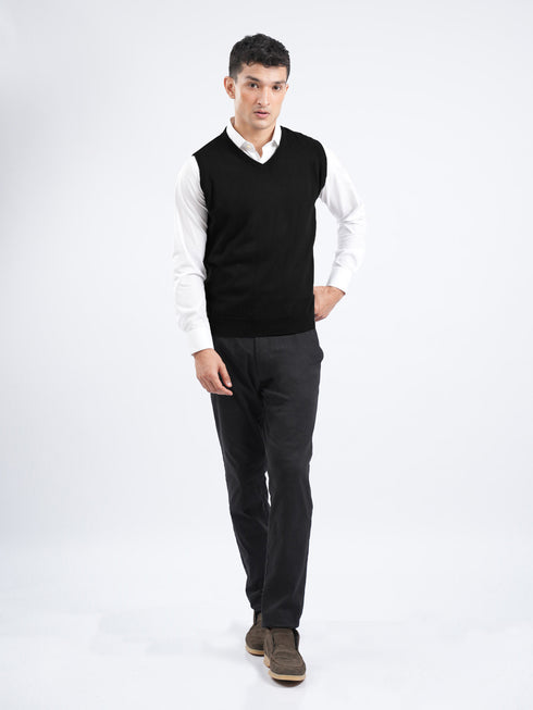 Black Sleeveless V-Neck Sweater