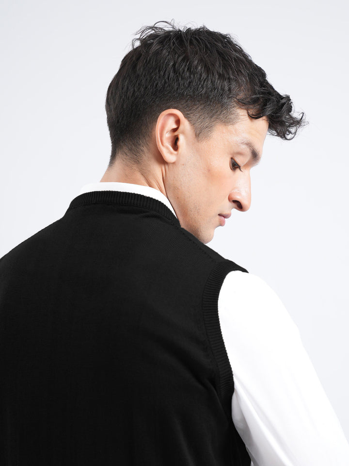 Black Sleeveless V-Neck Sweater