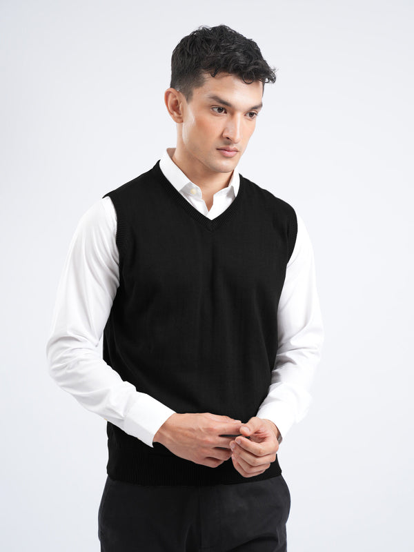 Black Sleeveless V-Neck Sweater