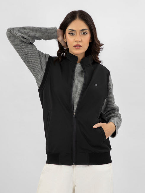 Black Sleeveless Zipper Jacket - Women